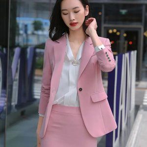 Pink Blazer Skirt Suit (YesStyle)